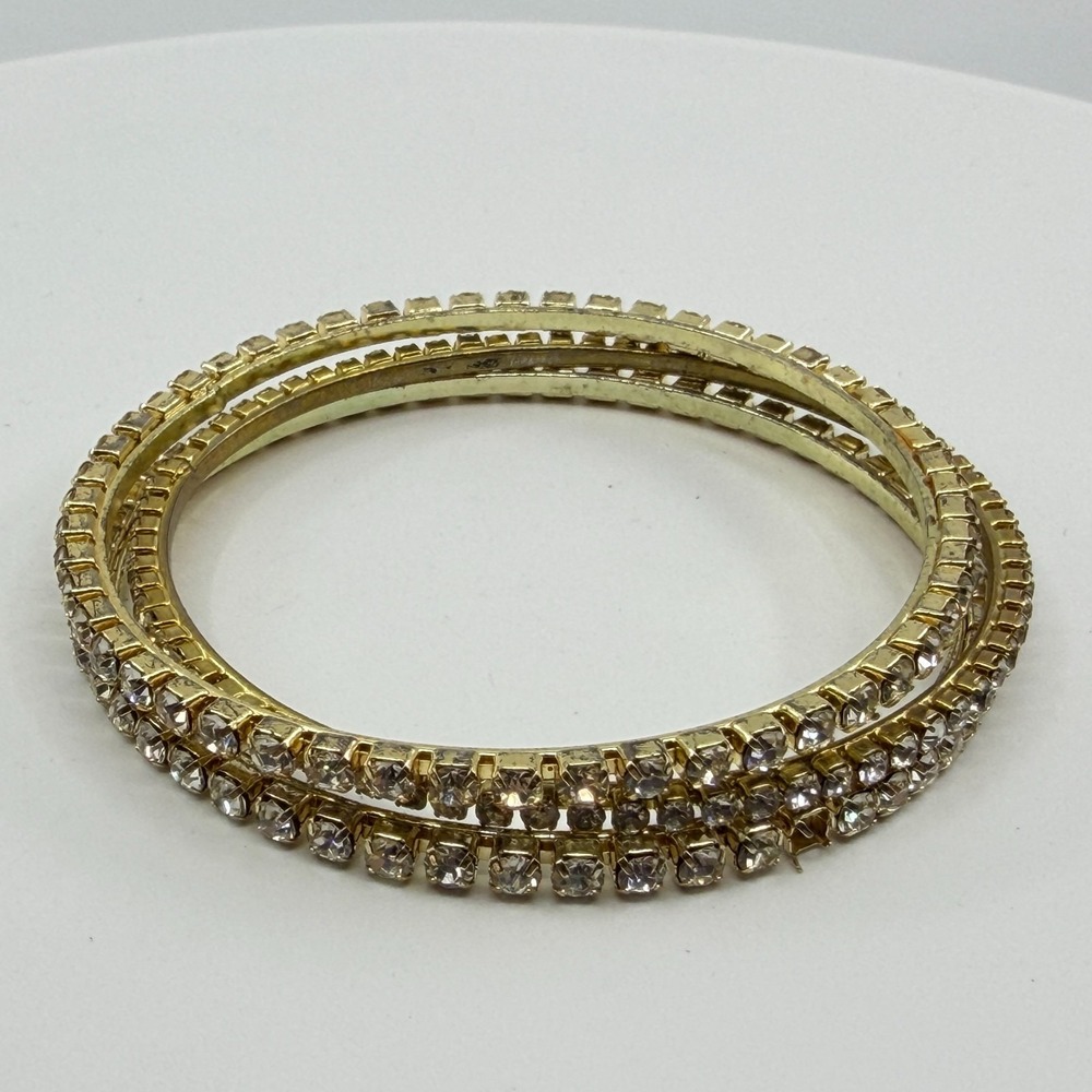 Gold Tone Rhinestone Eternity Bangle Stack Set - Sparkling Bracelet Jewelry